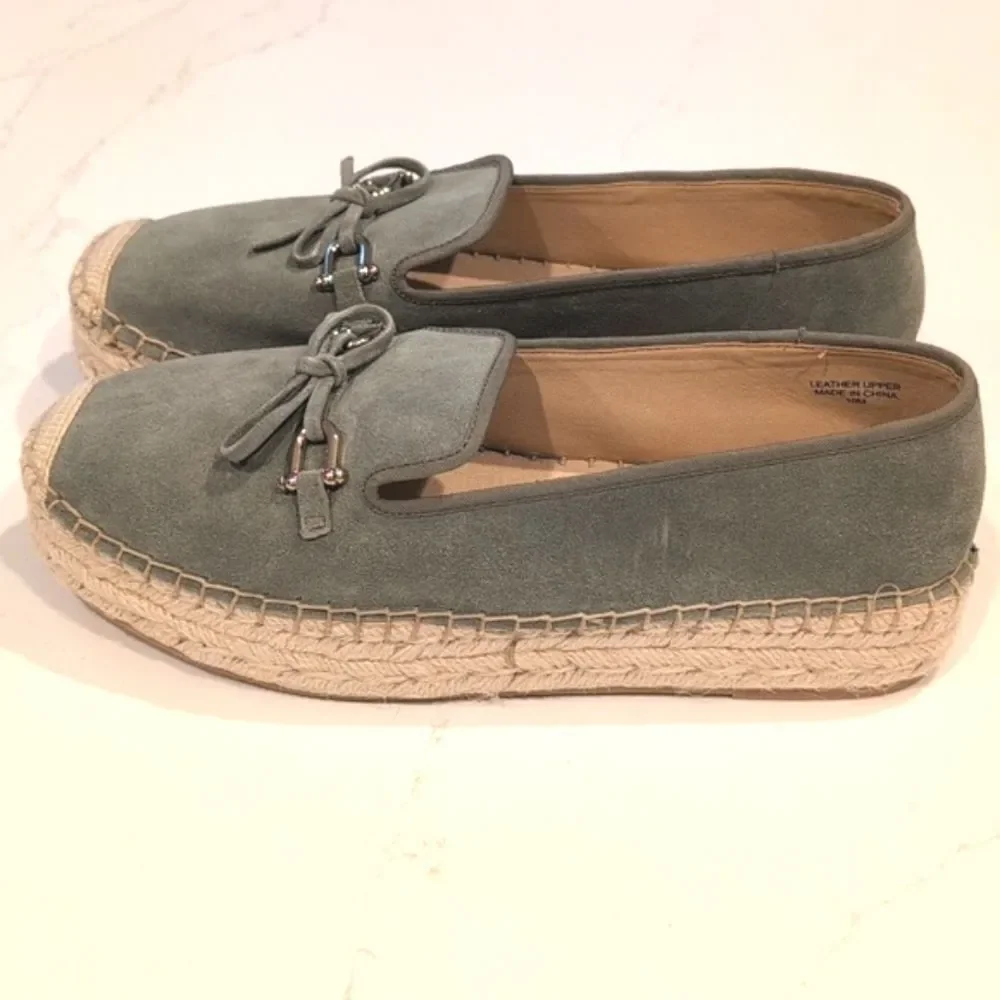 Talbots Quinn Suede Horsebit Bow Platform Espadrilles Shoes Size 10 Sagebrush